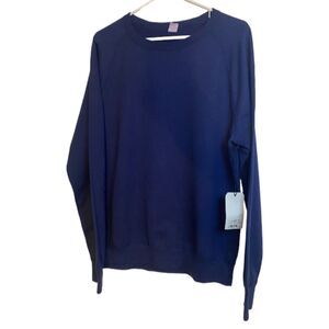 Save Khaki United Mens Supima Fleece Crewneck Sweatshirt, LARGE, Navy Blue